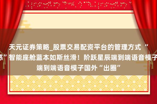 天元证券策略_股票交易配资平台的管理方式 “活东说念主感”智能座舱蓝本如斯丝滑！阶跃星辰端到端语音模子国外“出圈”