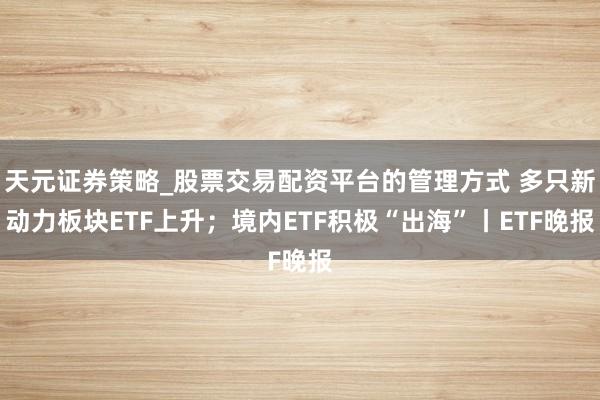 天元证券策略_股票交易配资平台的管理方式 多只新动力板块ETF上升；境内ETF积极“出海”丨ETF晚报