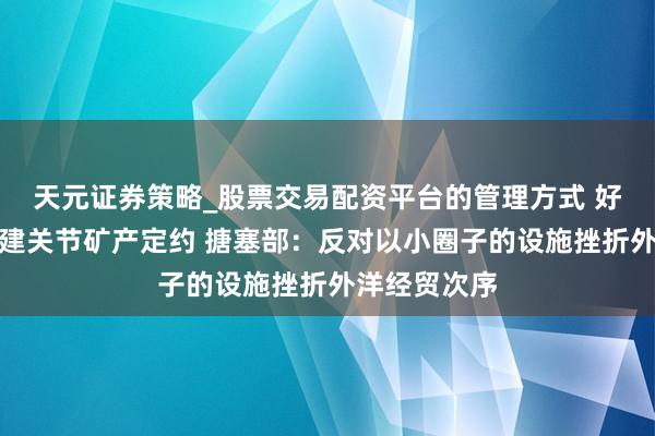 天元证券策略_股票交易配资平台的管理方式 好意思雅致组建关节矿产定约 搪塞部：反对以小圈子的设施挫折外洋经贸次序