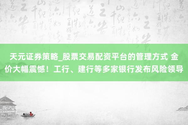 天元证券策略_股票交易配资平台的管理方式 金价大幅震憾!工行、建行等多家银行发布风险领导
