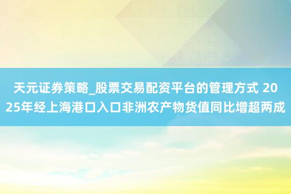 天元证券策略_股票交易配资平台的管理方式 2025年经上海港口入口非洲农产物货值同比增超两成