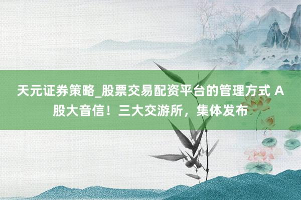 天元证券策略_股票交易配资平台的管理方式 A股大音信！三大交游所，集体发布