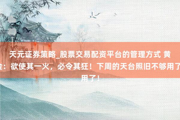 天元证券策略_股票交易配资平台的管理方式 黄金:欲使其一火,必令其狂!下周的天台照旧不够用了!
