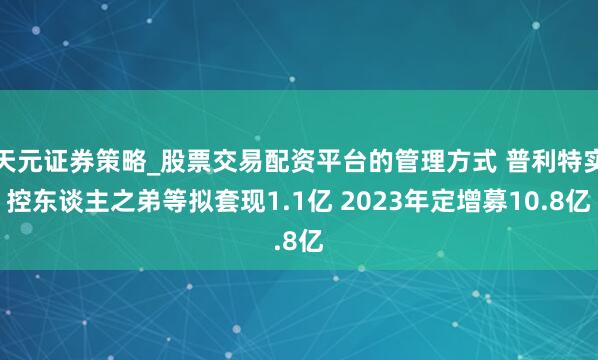 天元证券策略_股票交易配资平台的管理方式 普利特实控东谈主之弟等拟套现1.1亿 2023年定增募10.8亿